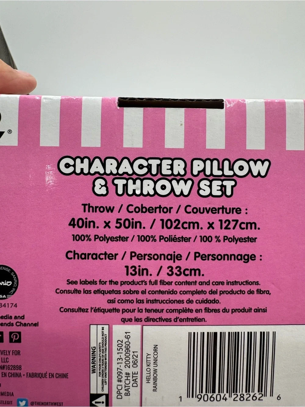 Hello Kitty Rainbow Unicorn Pillow Throw Blanket Set 40x50 13in NWT Sanrio